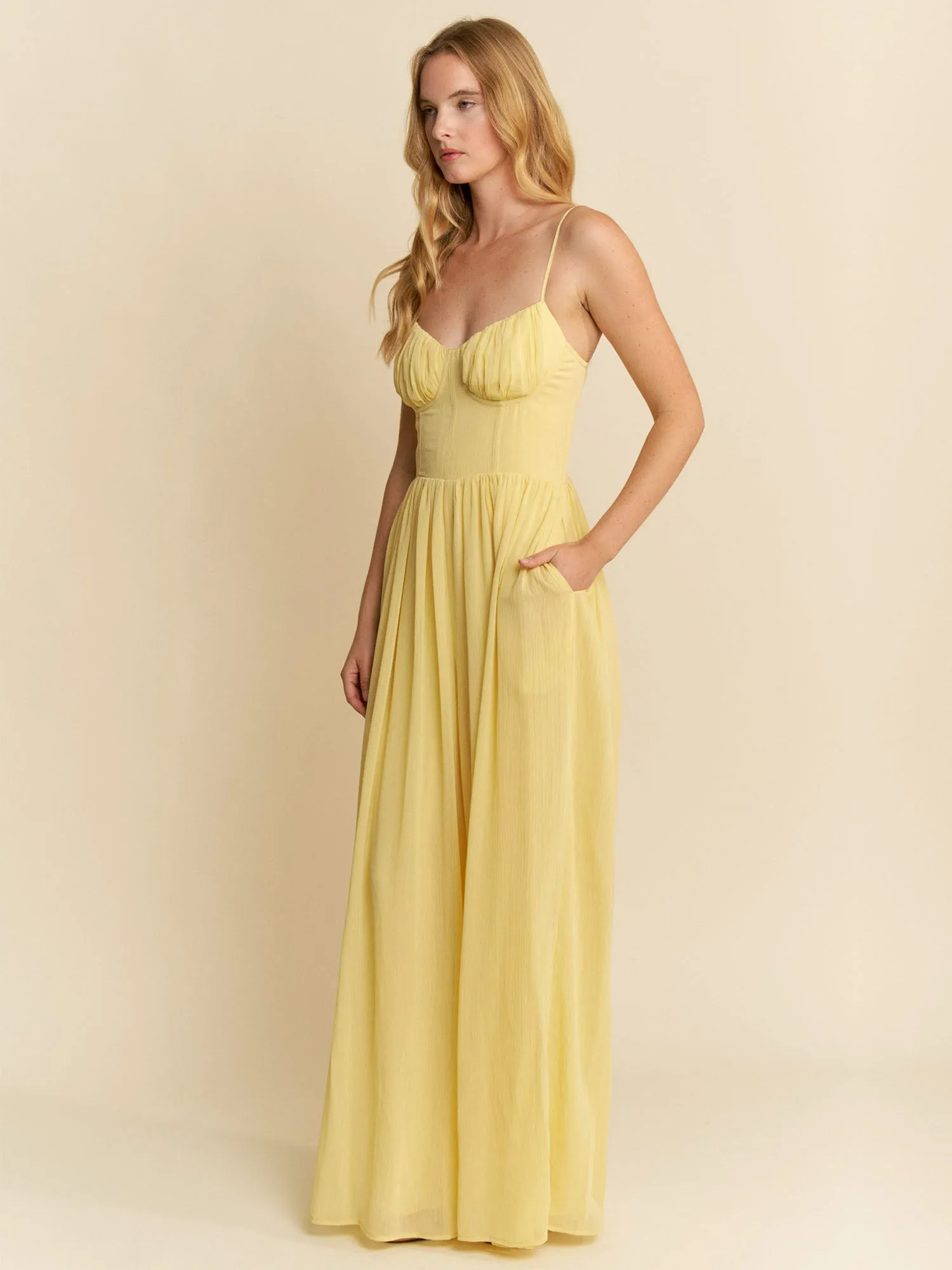 Ruched Bust Spaghetti Strap Wide Leg Jumpsuit