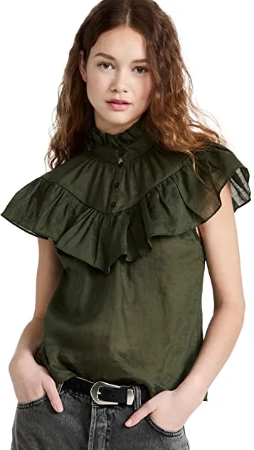 Ruffle Flounce Top in Fatigue