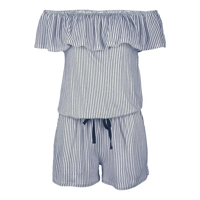 Seaside Flirt Off-Shoulder Striped Ruffle Romper