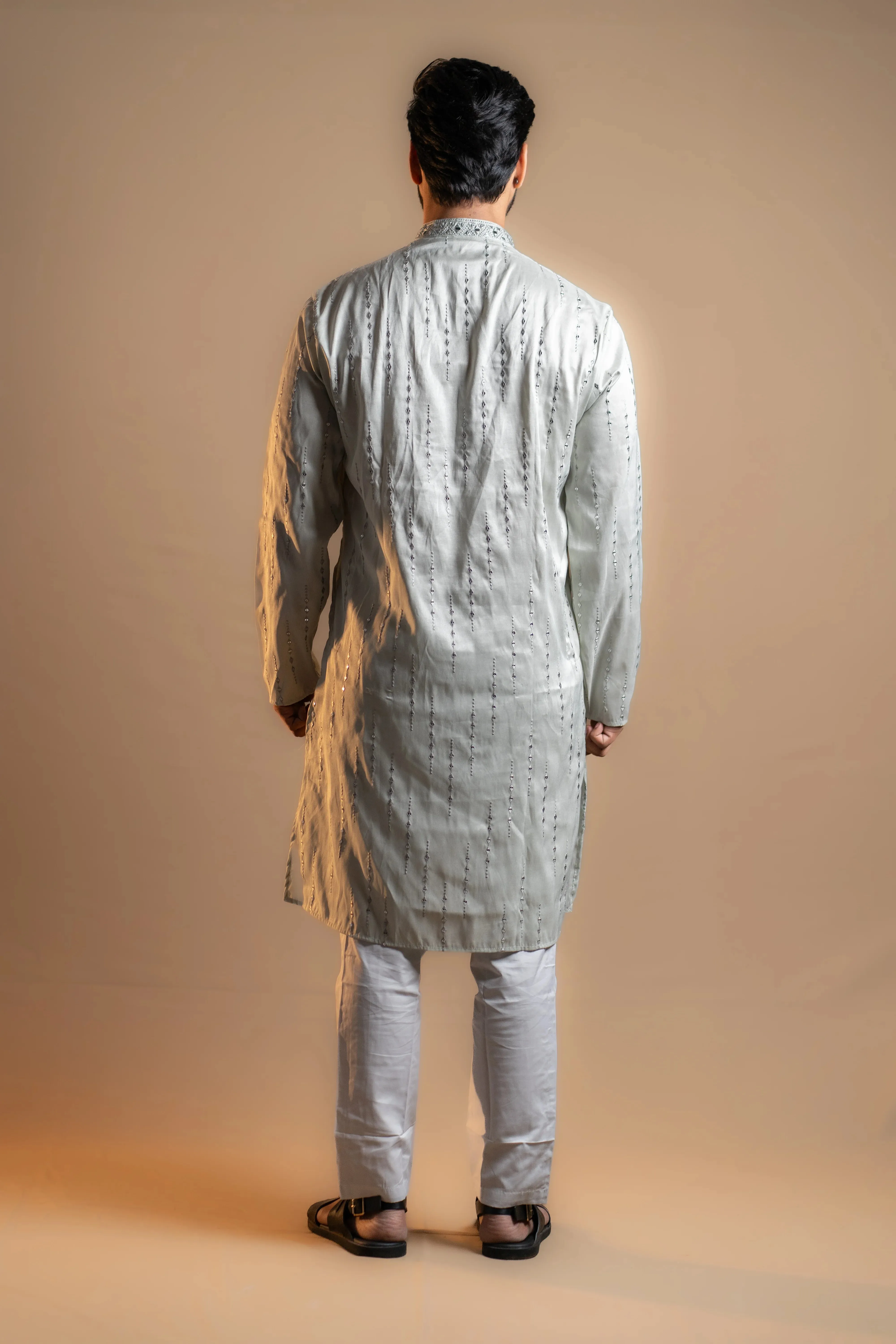 Sequin-patterned and Light-colored Kurta Set