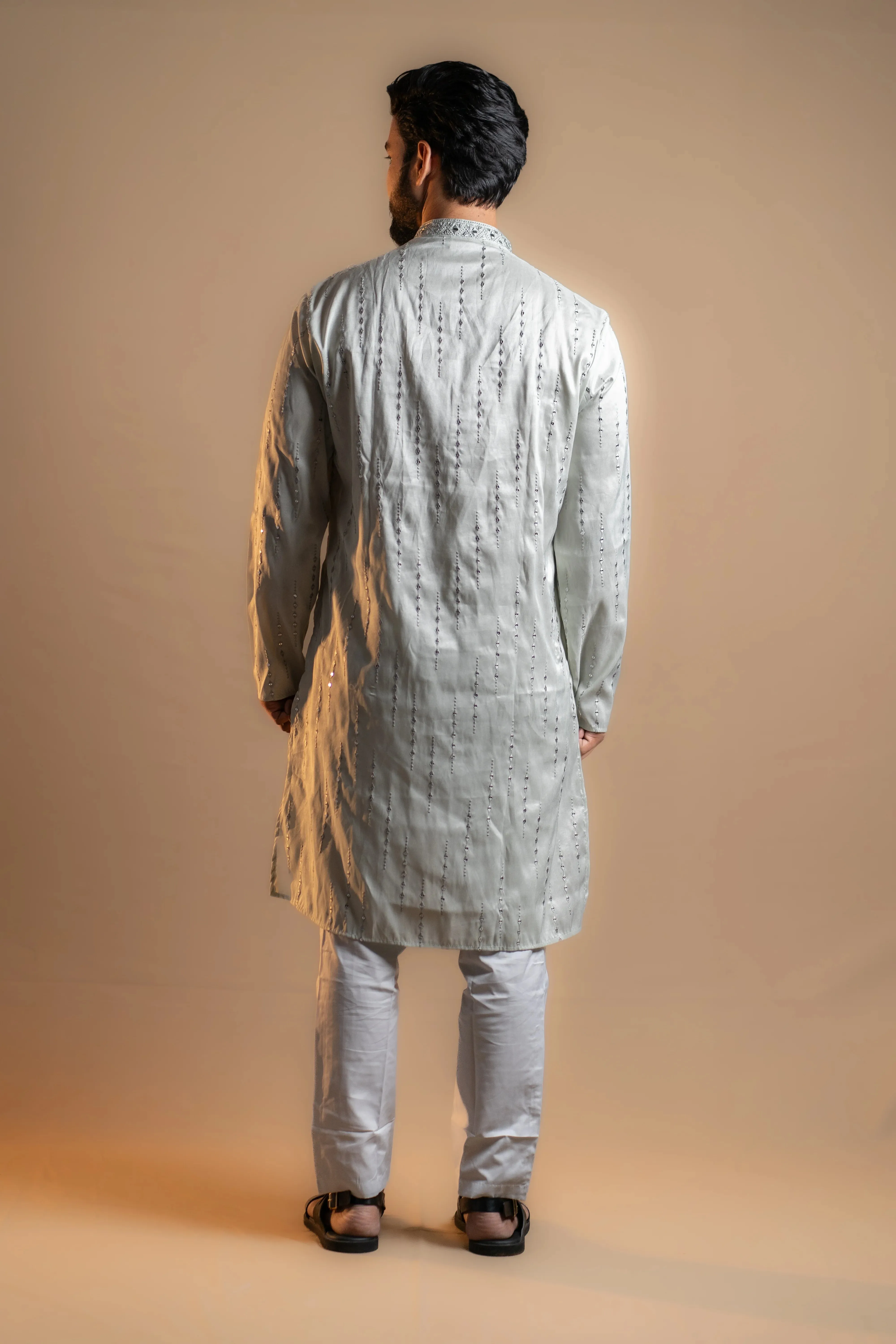 Sequin-patterned and Light-colored Kurta Set