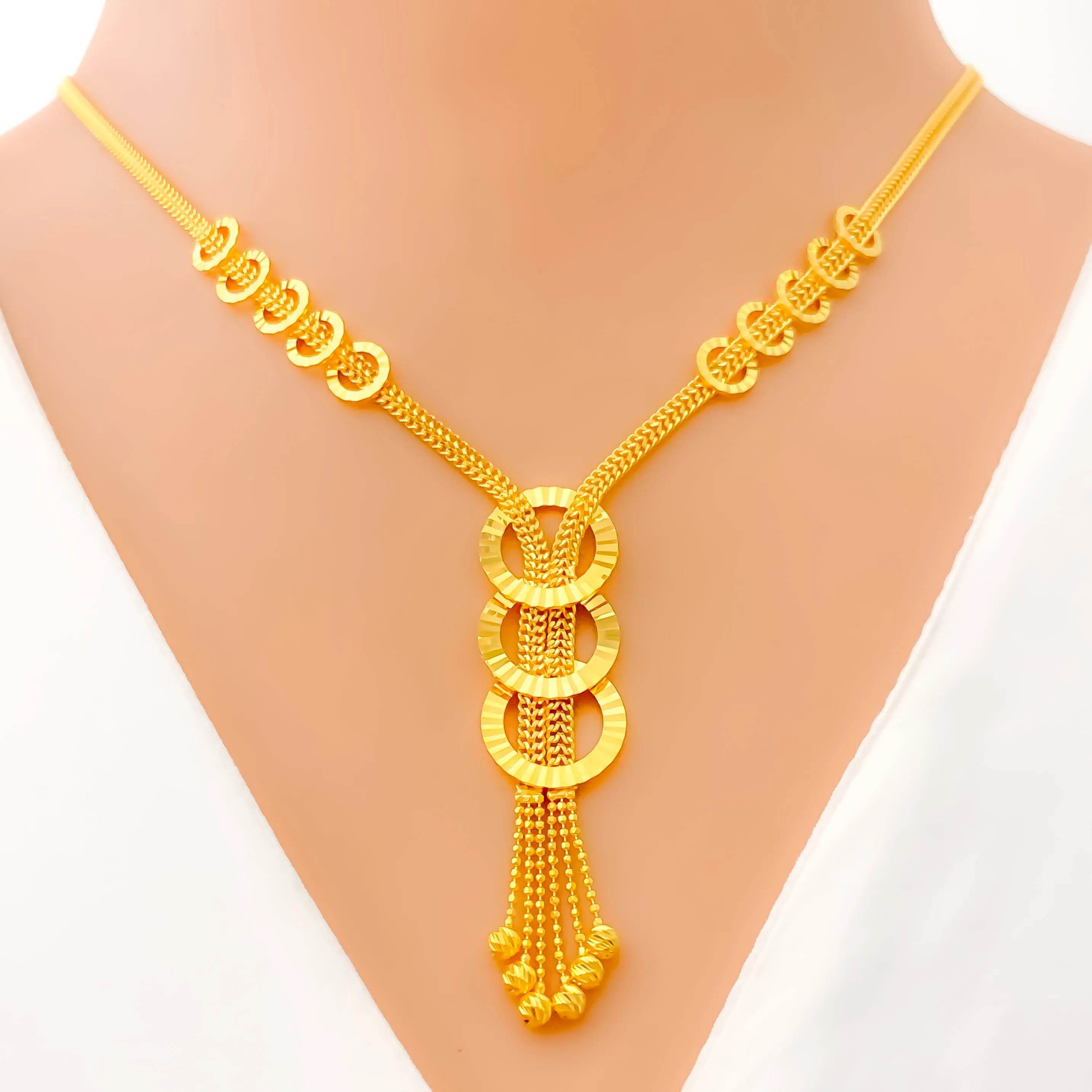 Shimmering Trendy 22K Gold Halo Necklace Set