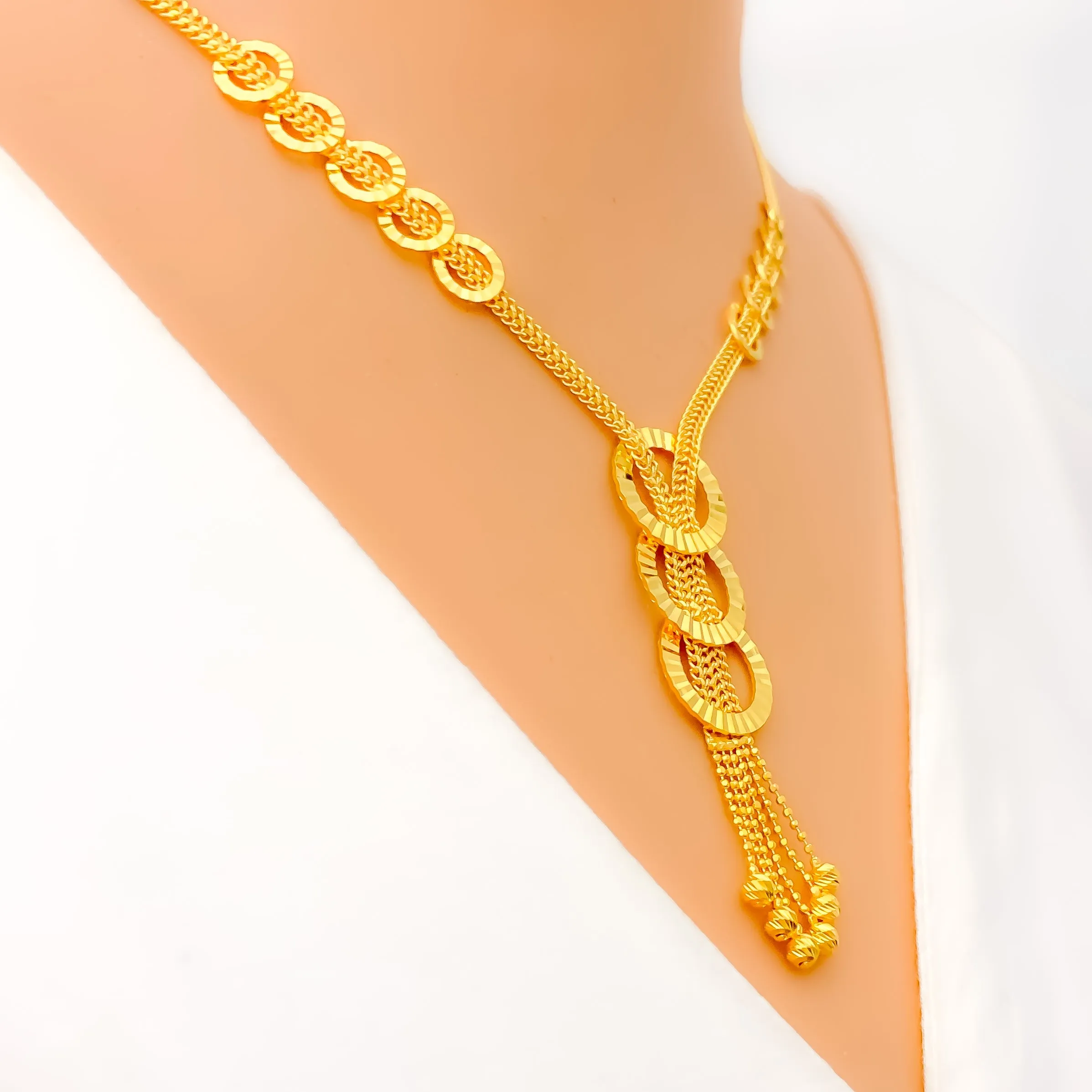 Shimmering Trendy 22K Gold Halo Necklace Set