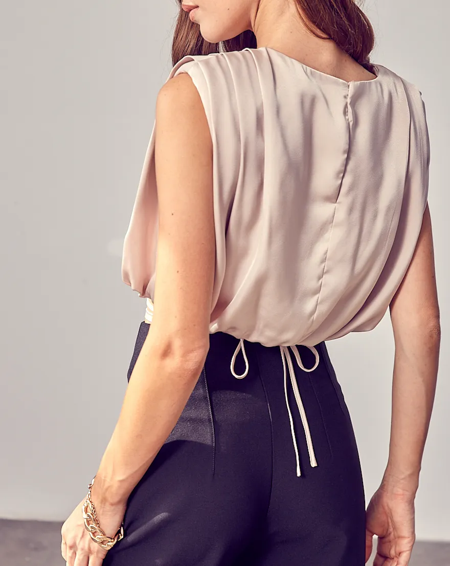 Shoulder Pleated Criss Cross Detail Top