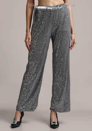 Silver Grey Sequin Wide Leg Pants
