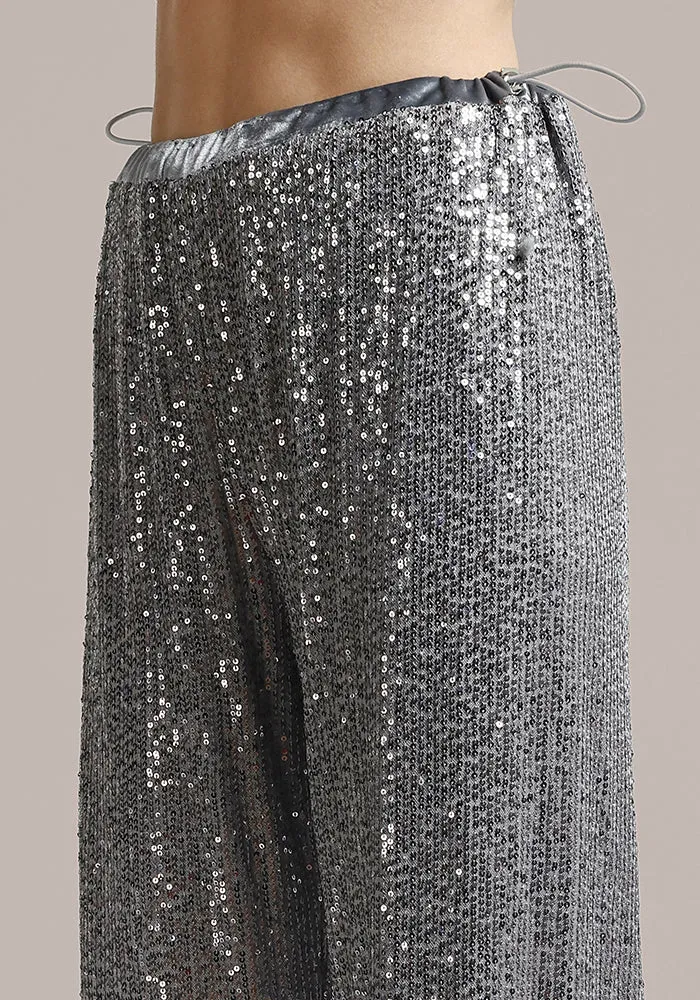 Silver Grey Sequin Wide Leg Pants