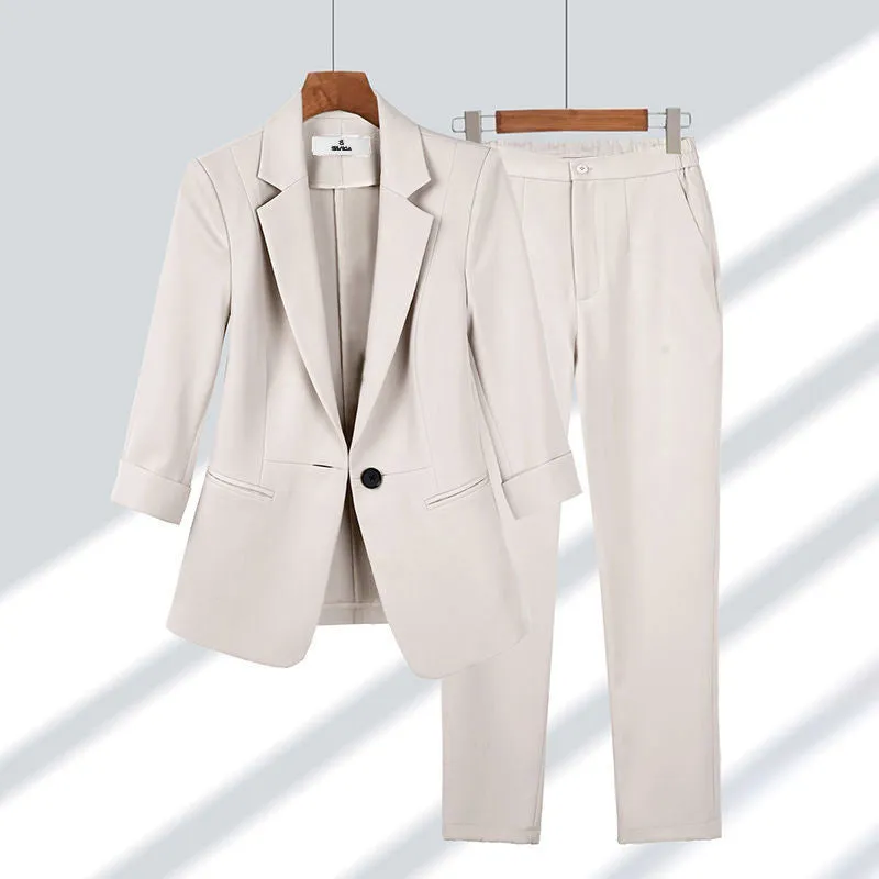 Simple Solid Color Suit Two-piece Set