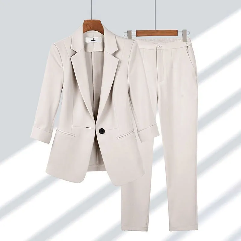 Simple Solid Color Suit Two-piece Set