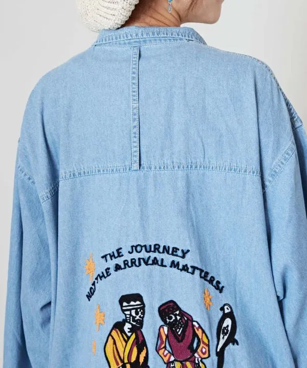 Skull Embroidery Denim Cardigan