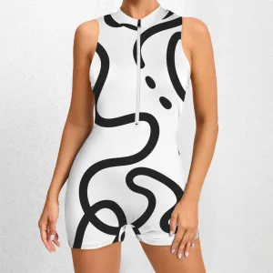 Sleeveless Half Zipper Bare Back One Piece Jumpsuit