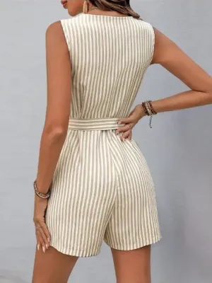 Sleeveless Striped Tie-Waist Romper
