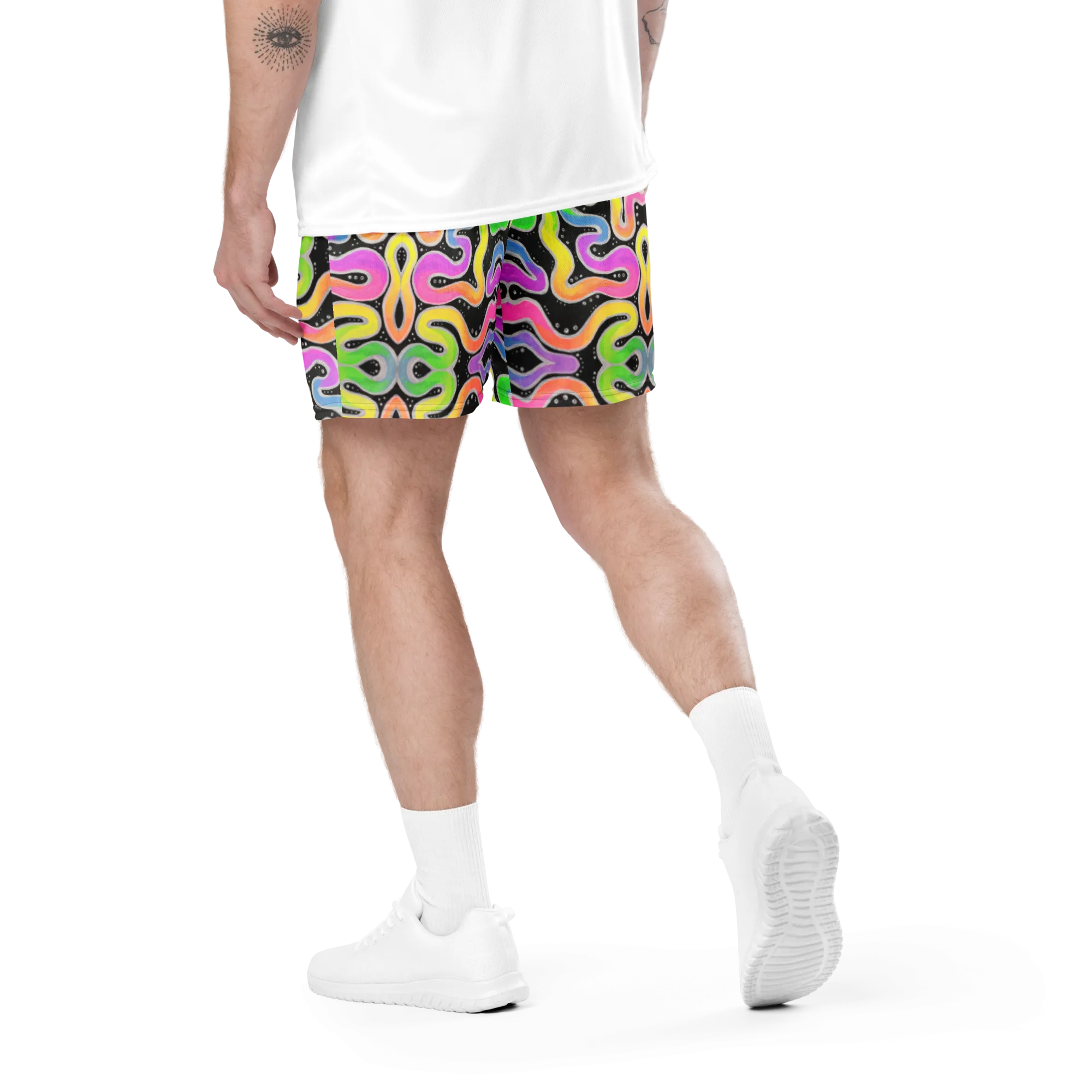 Soft Athletic Shorts (100% Recycled Material)- "Neon Spaghetti" Design