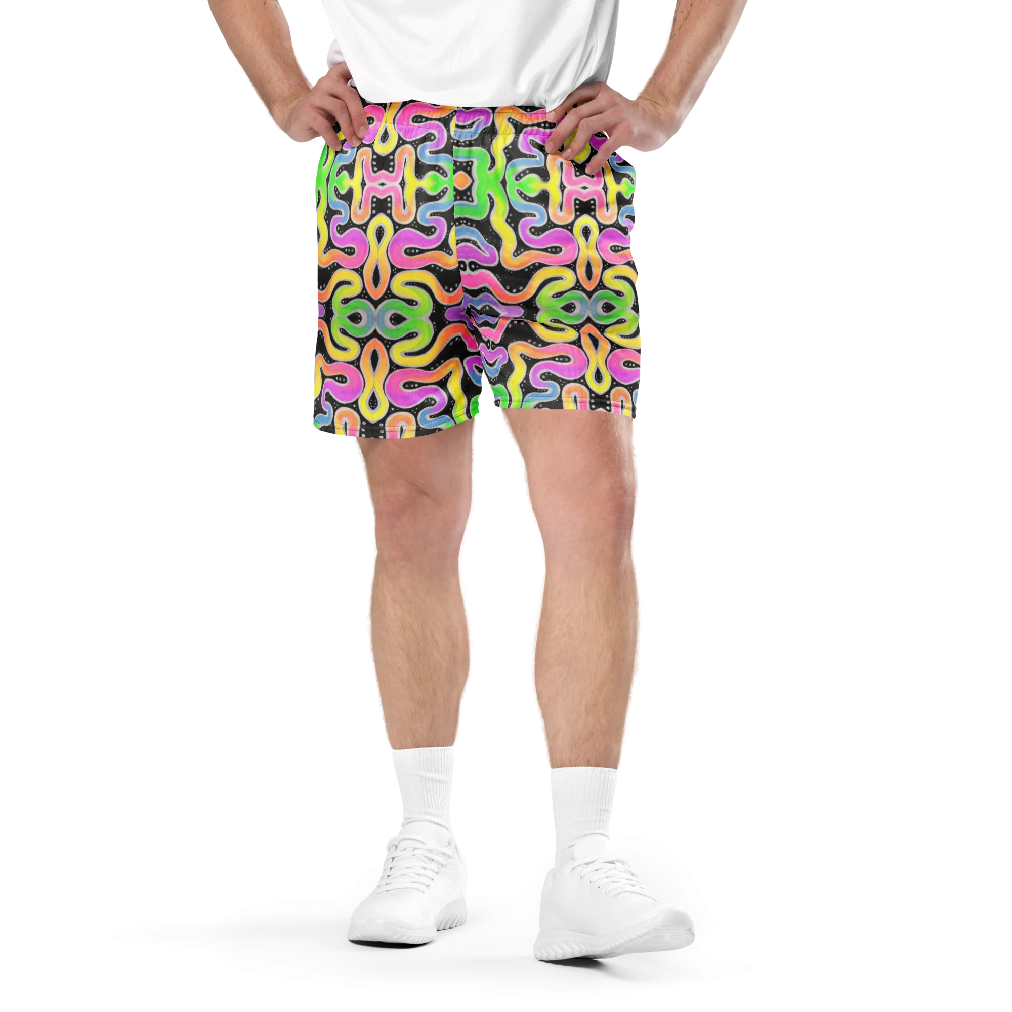 Soft Athletic Shorts (100% Recycled Material)- "Neon Spaghetti" Design