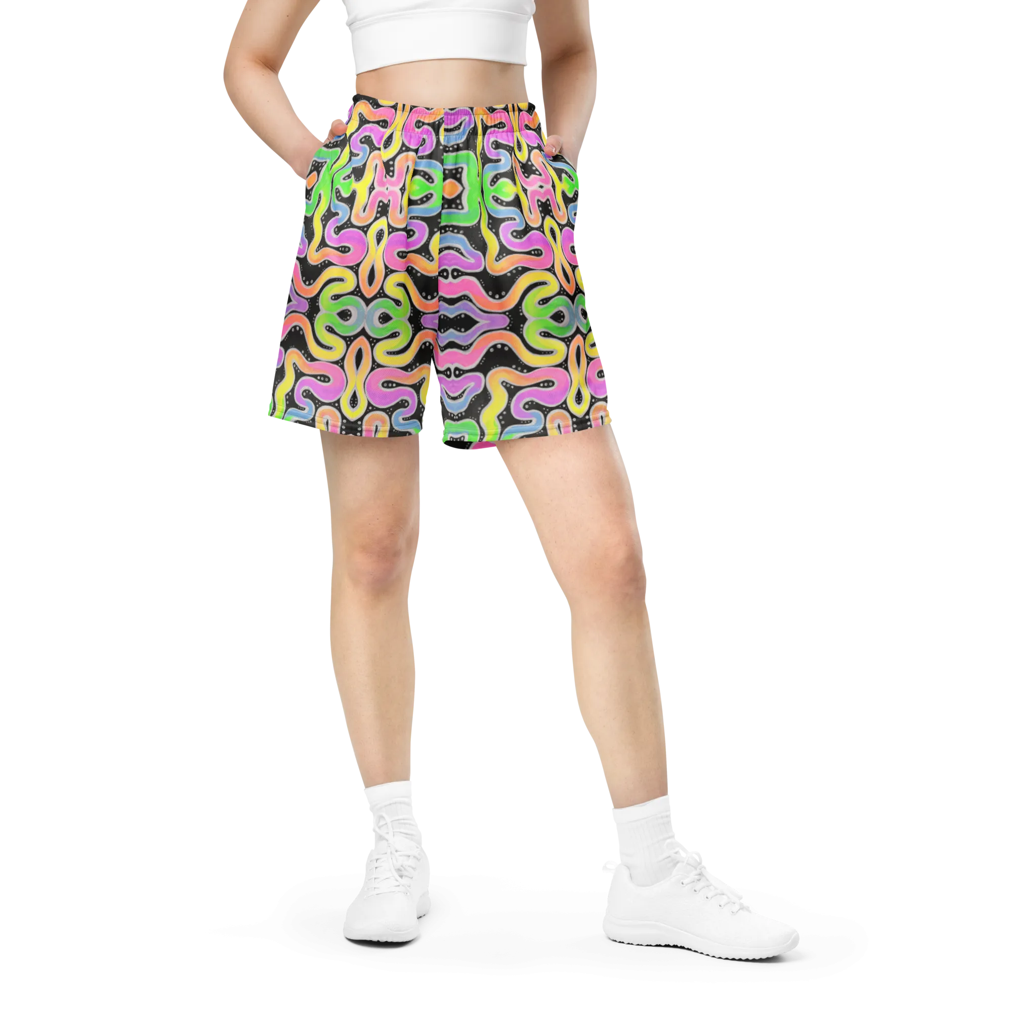 Soft Athletic Shorts (100% Recycled Material)- "Neon Spaghetti" Design