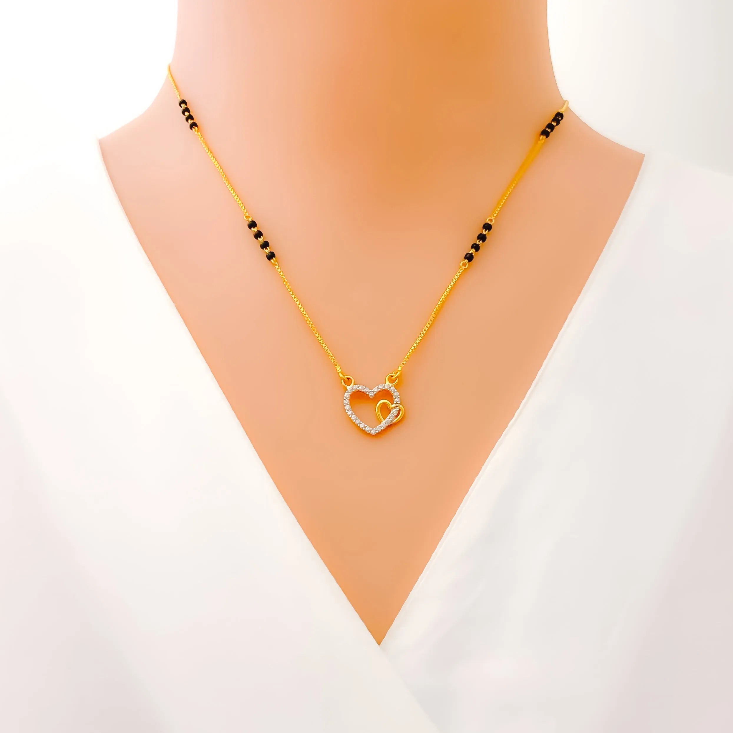 Sophisticated Twin Heart 22k Gold CZ Mangal Sutra