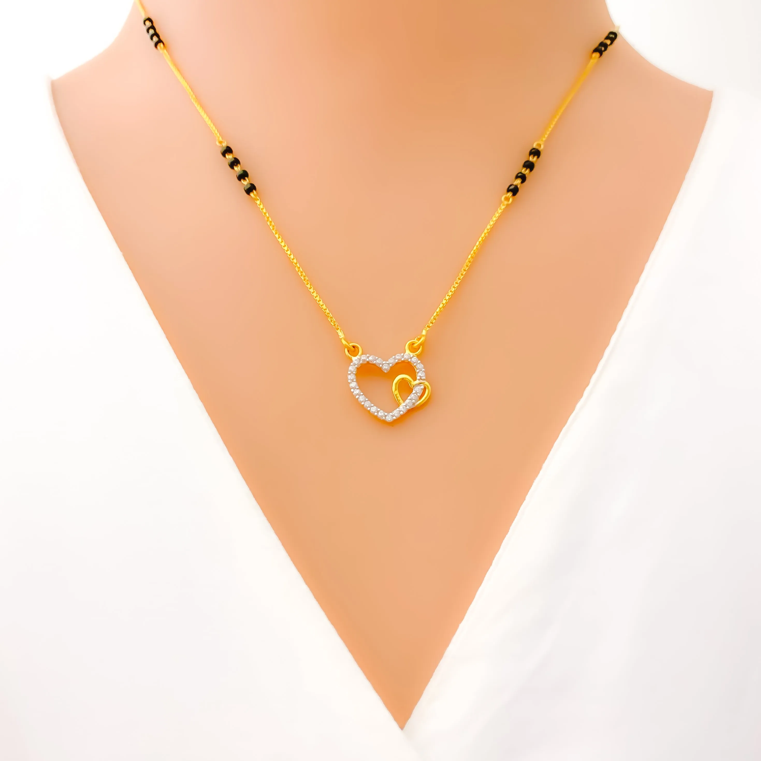 Sophisticated Twin Heart 22k Gold CZ Mangal Sutra