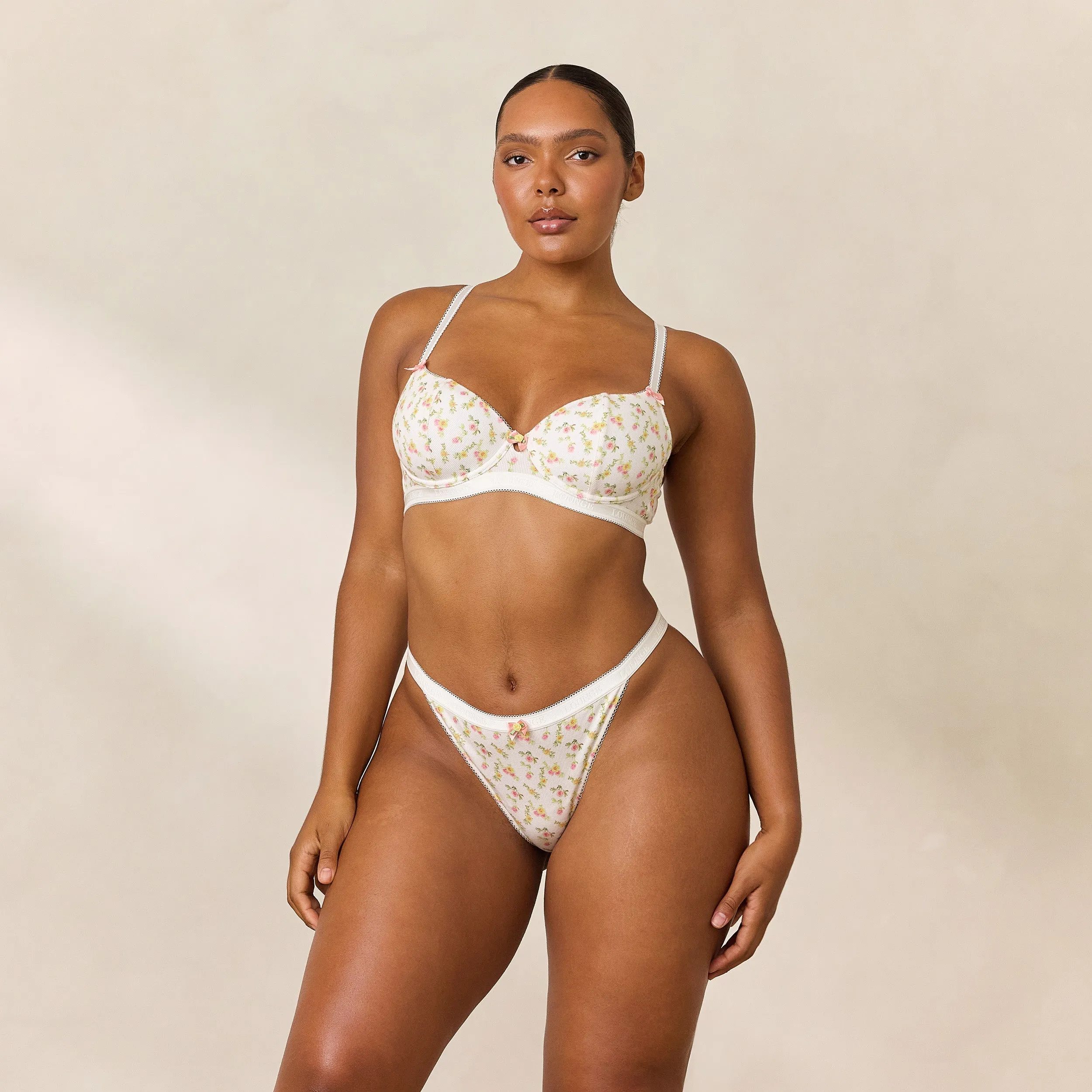 Soutien-gorge Côtelé Rosebud Balcony  - Blanc Floral