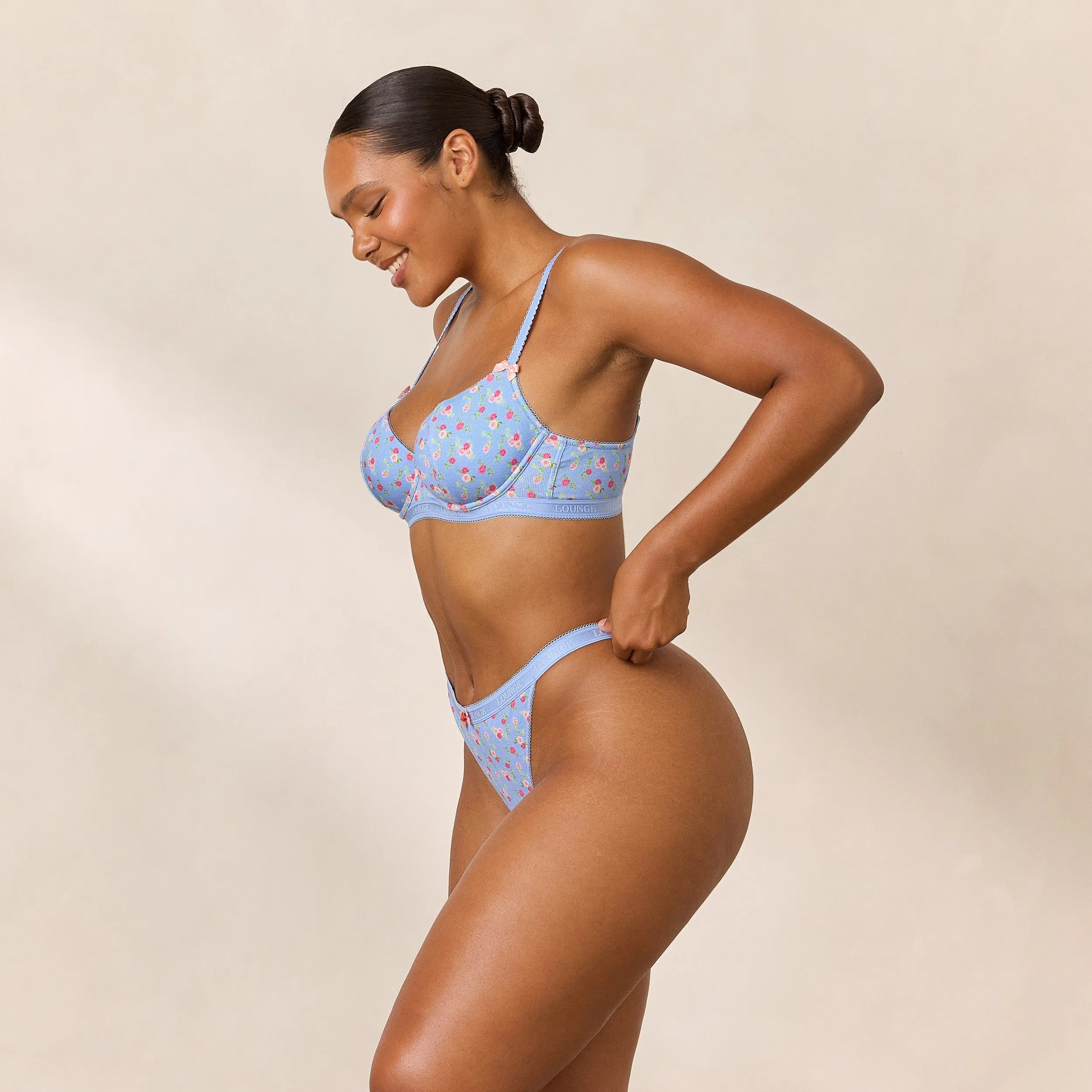 Soutien-gorge Côtelé Rosebud Balcony  - Bleu Floral