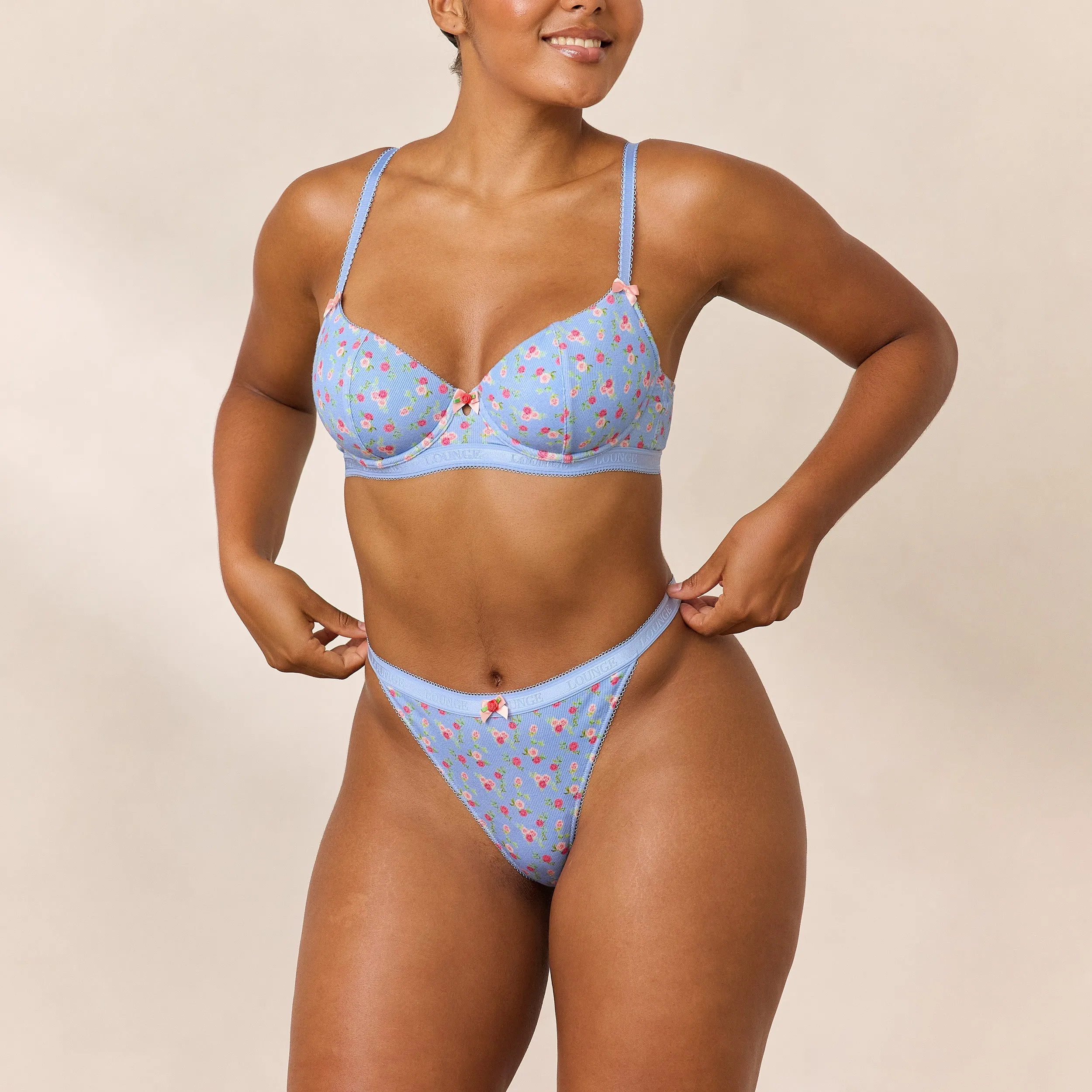 Soutien-gorge Côtelé Rosebud Balcony  - Bleu Floral