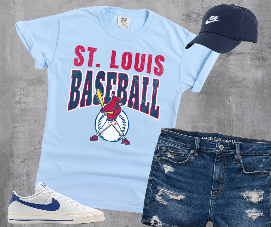 St Louis Baseball Cardinal Baseball Player Light Blue Tee