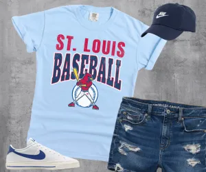 St Louis Baseball Cardinal Baseball Player Light Blue Tee