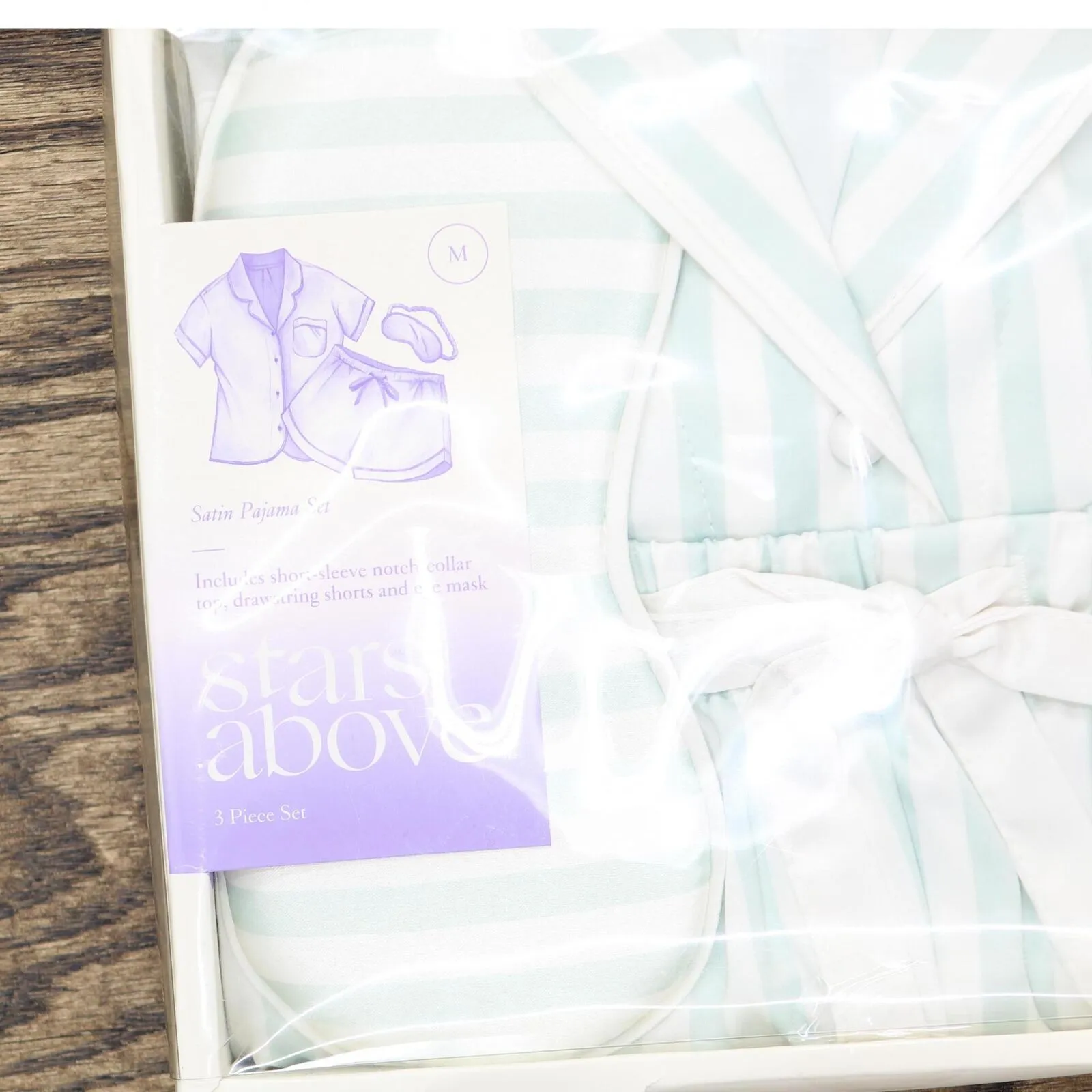 Stars Above Women's 3 Piece Striped Satin Notch Collar Pajama Set 77775211