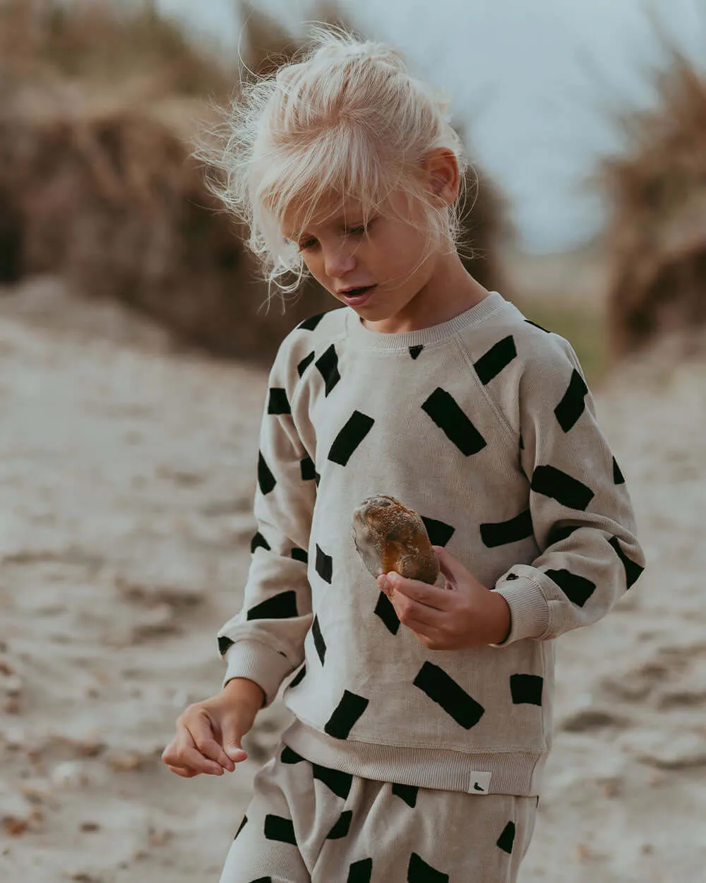Stone Confetti Print Velour Sweatshirt