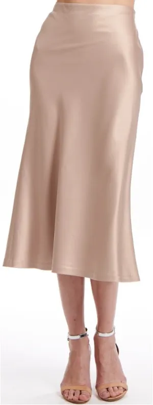 STRETCH SATIN MIDI A-LINE BIAS SKIRT BISQUE