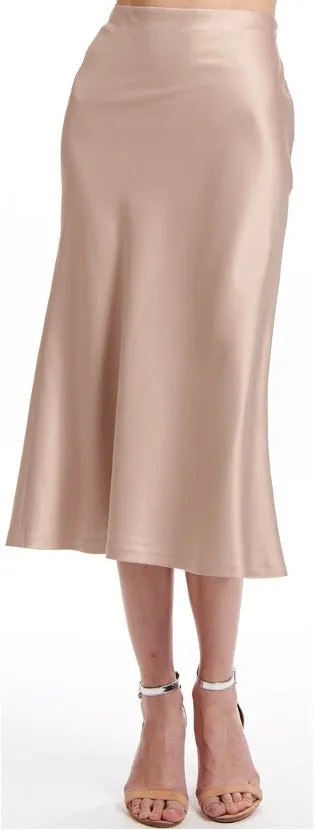 STRETCH SATIN MIDI A-LINE BIAS SKIRT BISQUE