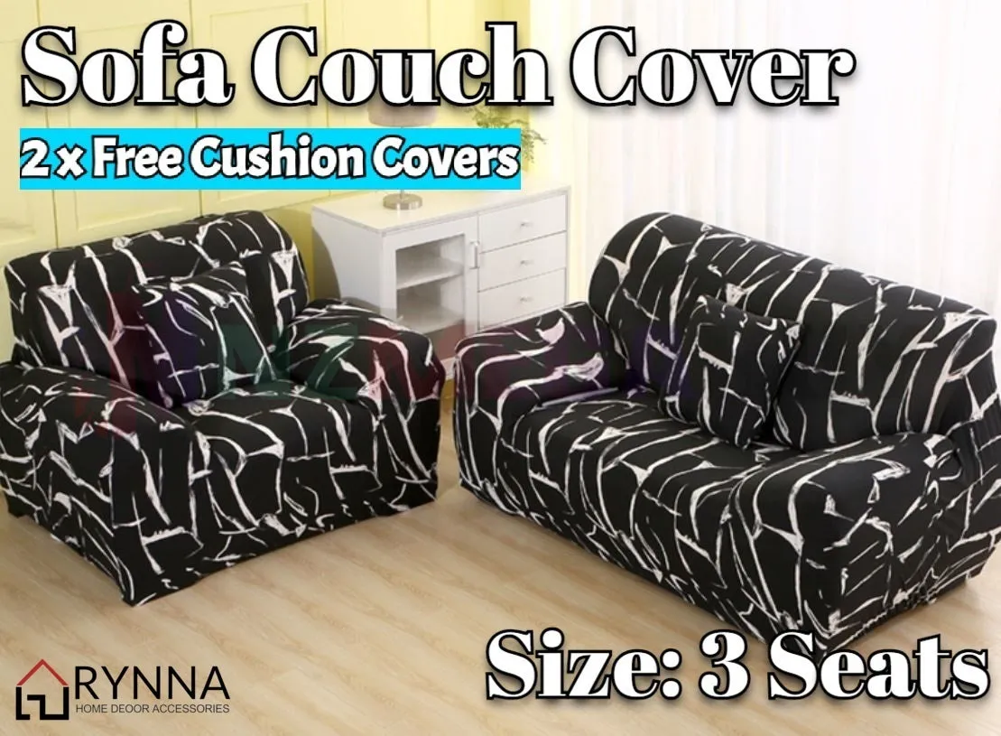 Stretch Sofa Cover Loung Couch Removable Slipcover 1/2/3/4Seater 1 Cushion Cover * black storm *4 Sizes