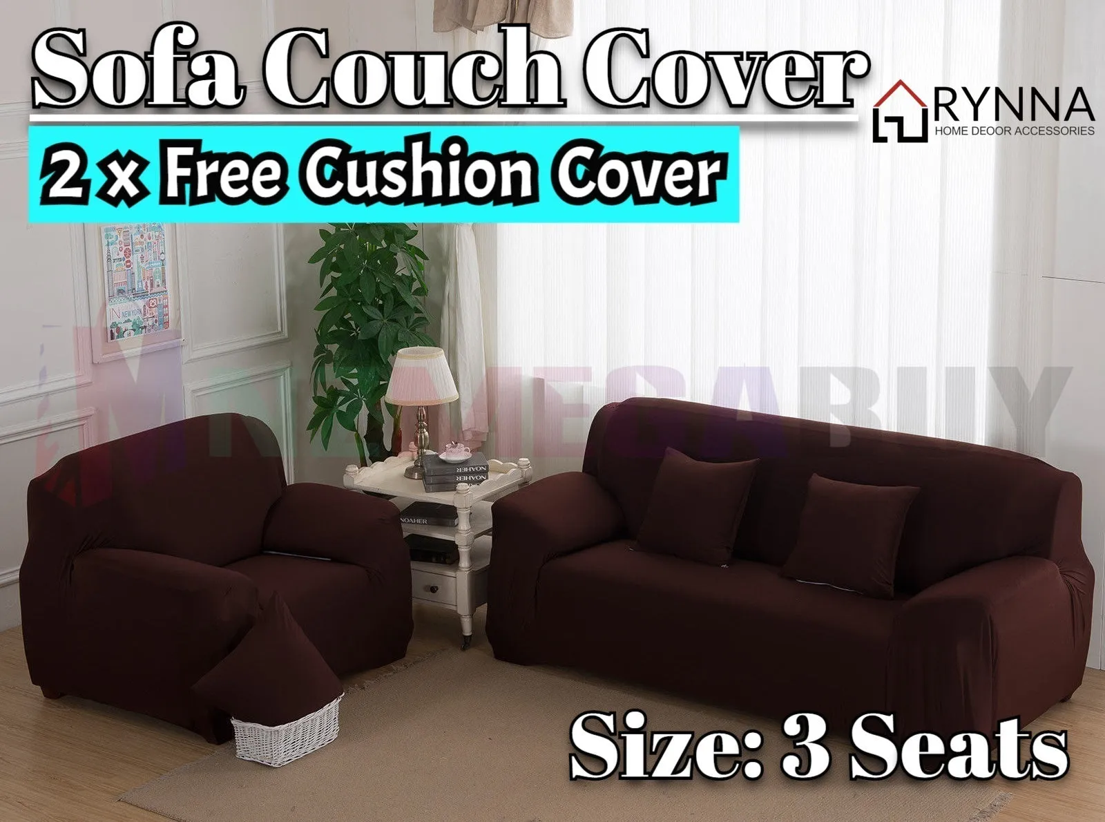 Stretch Sofa Cover Loung Couch Removable Slipcover 1/2/3/4Seater 1 Cushion Cover *Coffee *4 Sizes