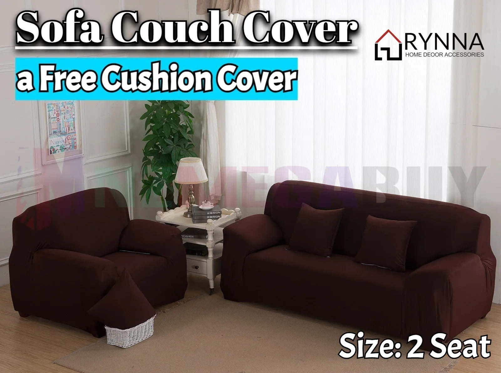 Stretch Sofa Cover Loung Couch Removable Slipcover 1/2/3/4Seater 1 Cushion Cover *Coffee *4 Sizes