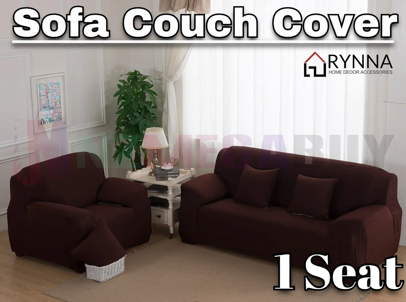 Stretch Sofa Cover Loung Couch Removable Slipcover 1/2/3/4Seater 1 Cushion Cover *Coffee *4 Sizes