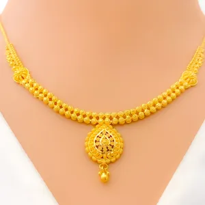 Stunning Sleek Lined 22k Gold Drop Necklace Set