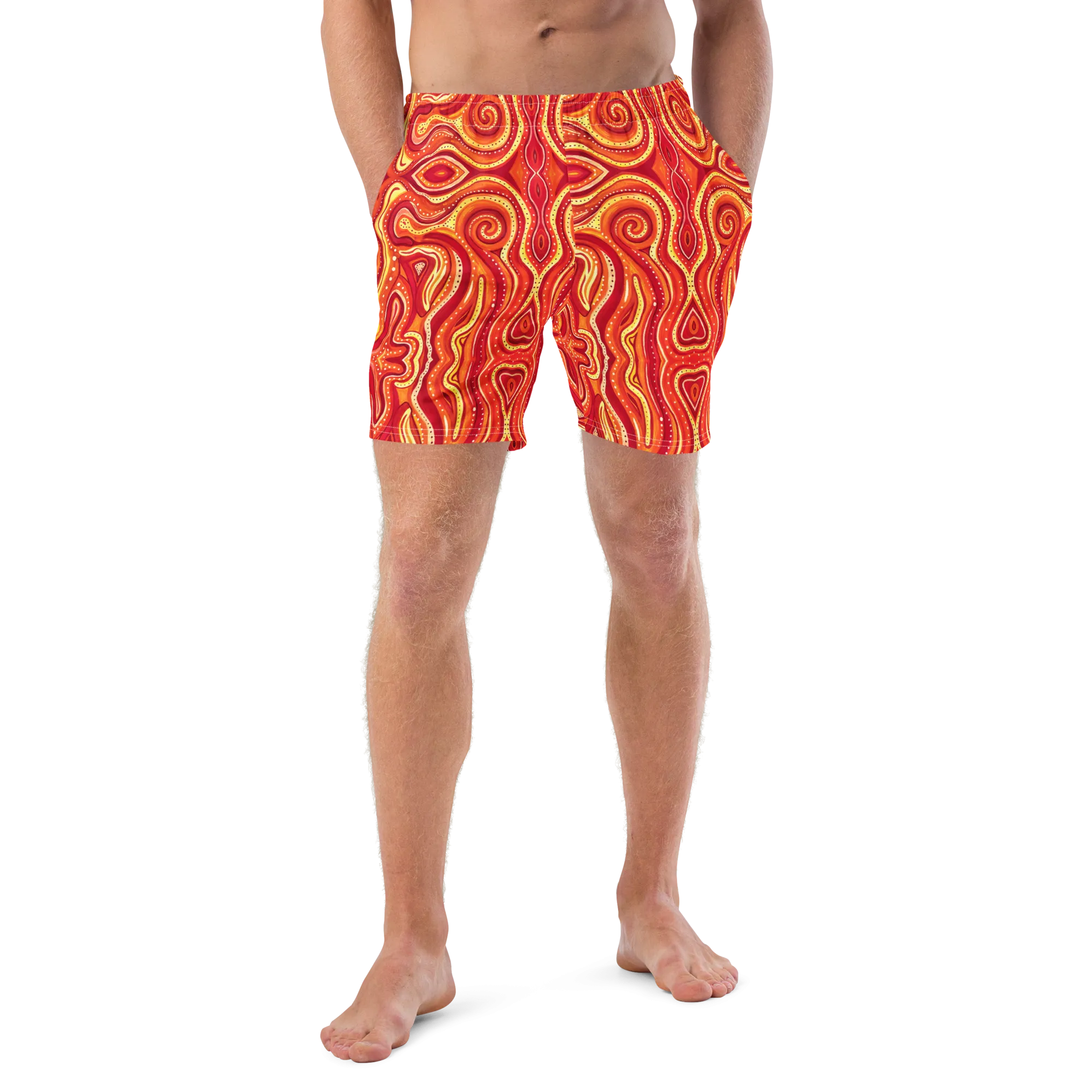 Swim Trunks ( Secret Internal Pocket)- "Ember" Design