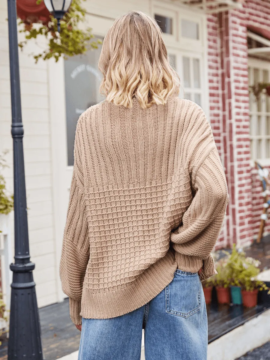 Tahoe Bound Waffle Knit Sweater - Khaki