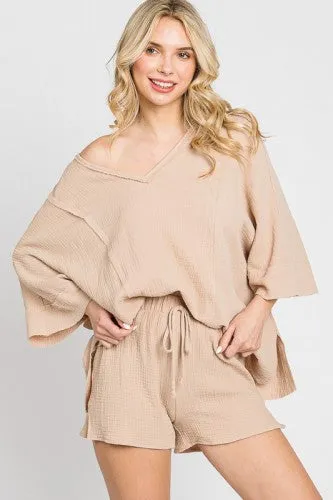 Taupe Gauze Drawstring Shorts