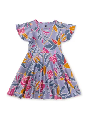 Tea Flutter Sleeve Twirl Dress Tropical