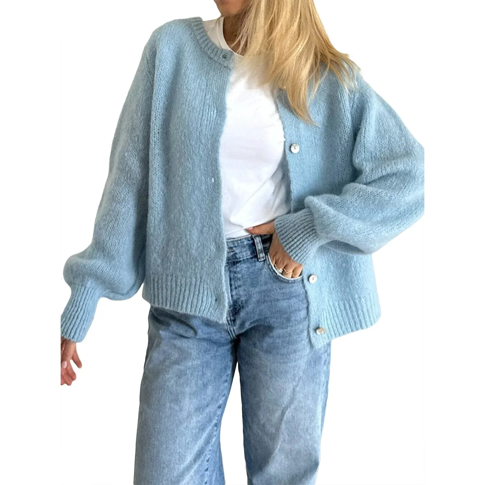 thanksgiving outfit JazzHer Women Button up Sweaters Casual Lightweight Solid Color Knit Cardigans Warm Fall Knitwear for Streetwear