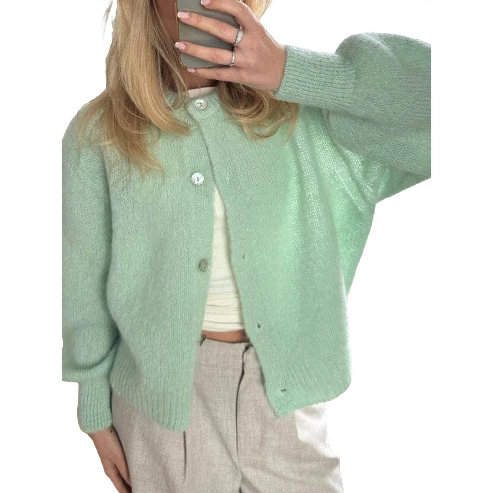 thanksgiving outfit JazzHer Women Button up Sweaters Casual Lightweight Solid Color Knit Cardigans Warm Fall Knitwear for Streetwear