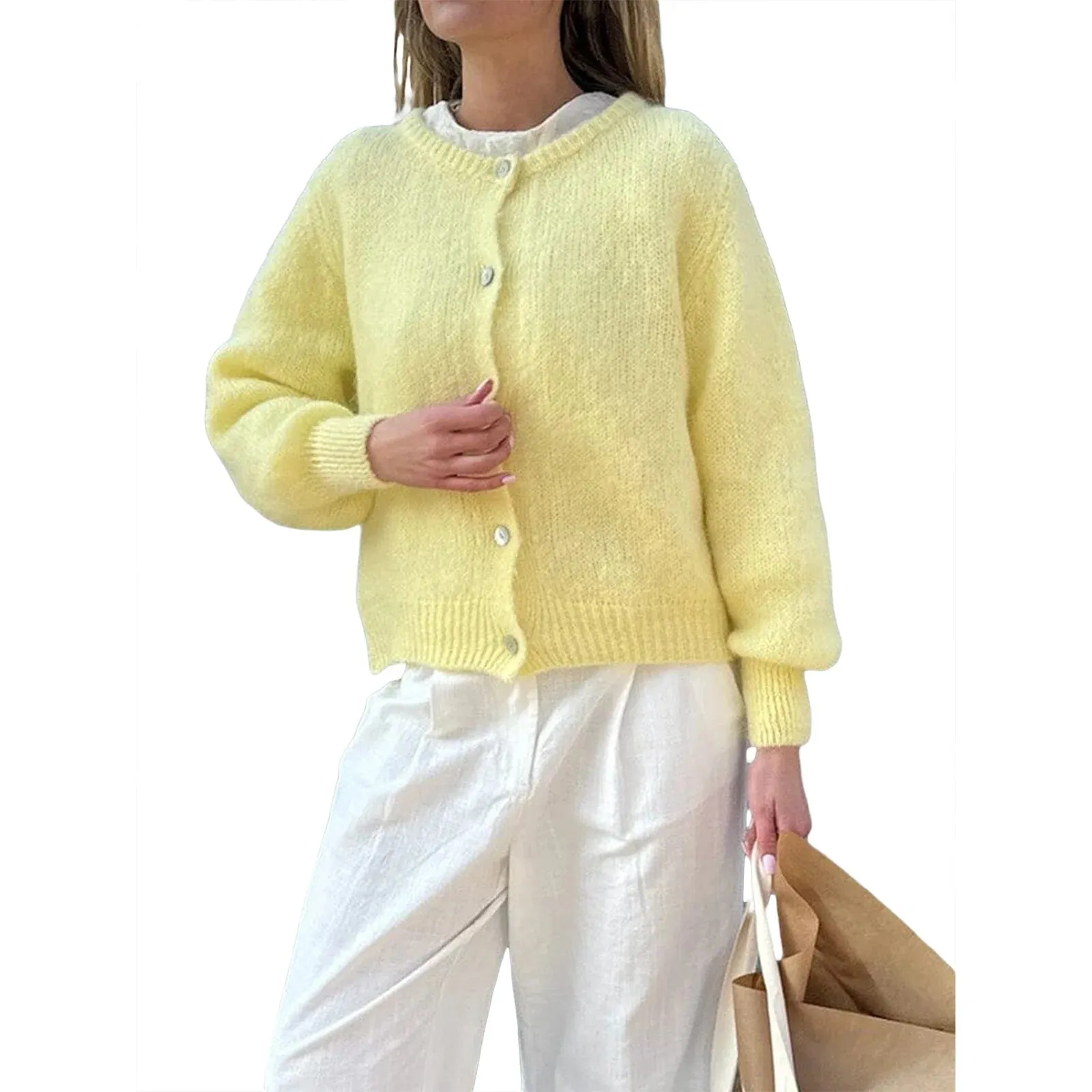 thanksgiving outfit JazzHer Women Button up Sweaters Casual Lightweight Solid Color Knit Cardigans Warm Fall Knitwear for Streetwear