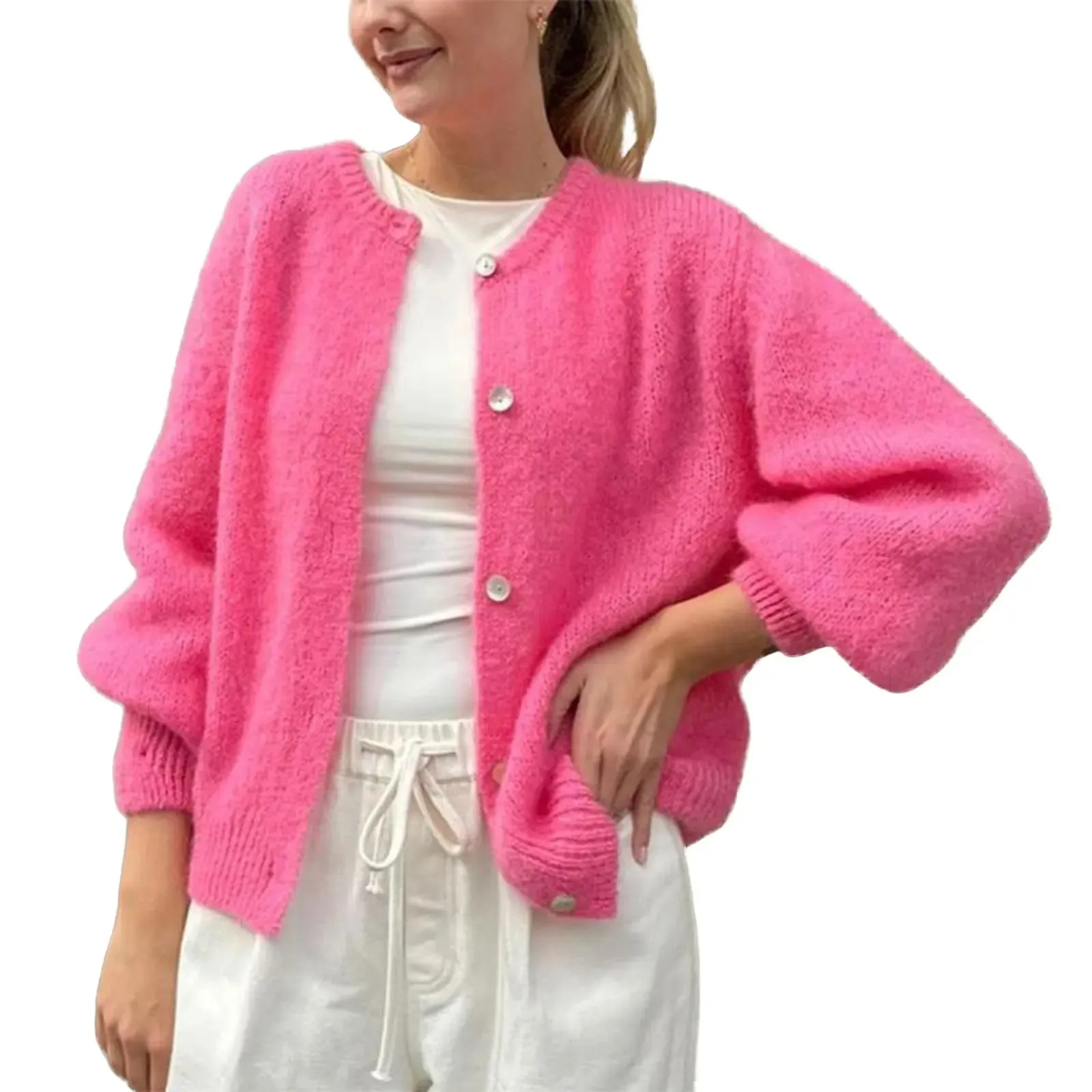 thanksgiving outfit JazzHer Women Button up Sweaters Casual Lightweight Solid Color Knit Cardigans Warm Fall Knitwear for Streetwear