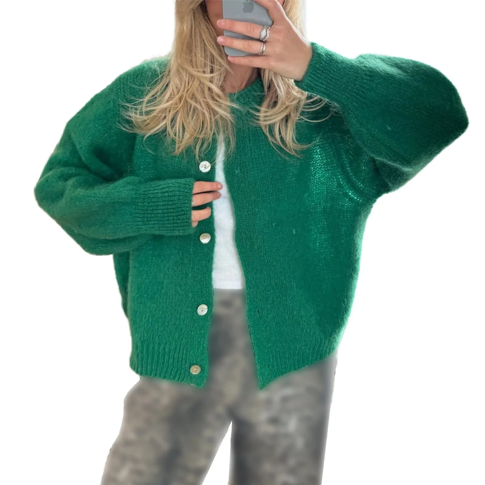 thanksgiving outfit JazzHer Women Button up Sweaters Casual Lightweight Solid Color Knit Cardigans Warm Fall Knitwear for Streetwear