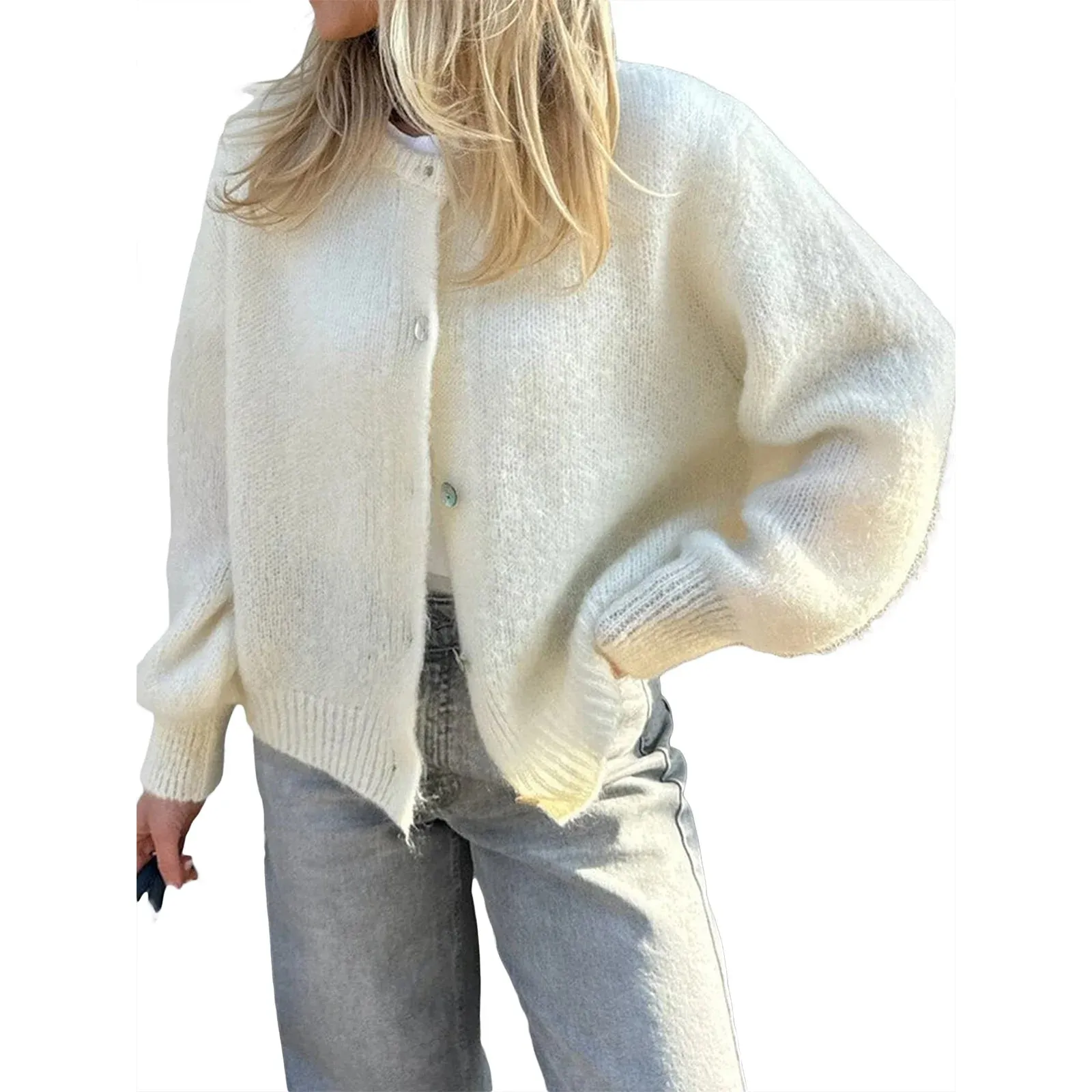 thanksgiving outfit JazzHer Women Button up Sweaters Casual Lightweight Solid Color Knit Cardigans Warm Fall Knitwear for Streetwear
