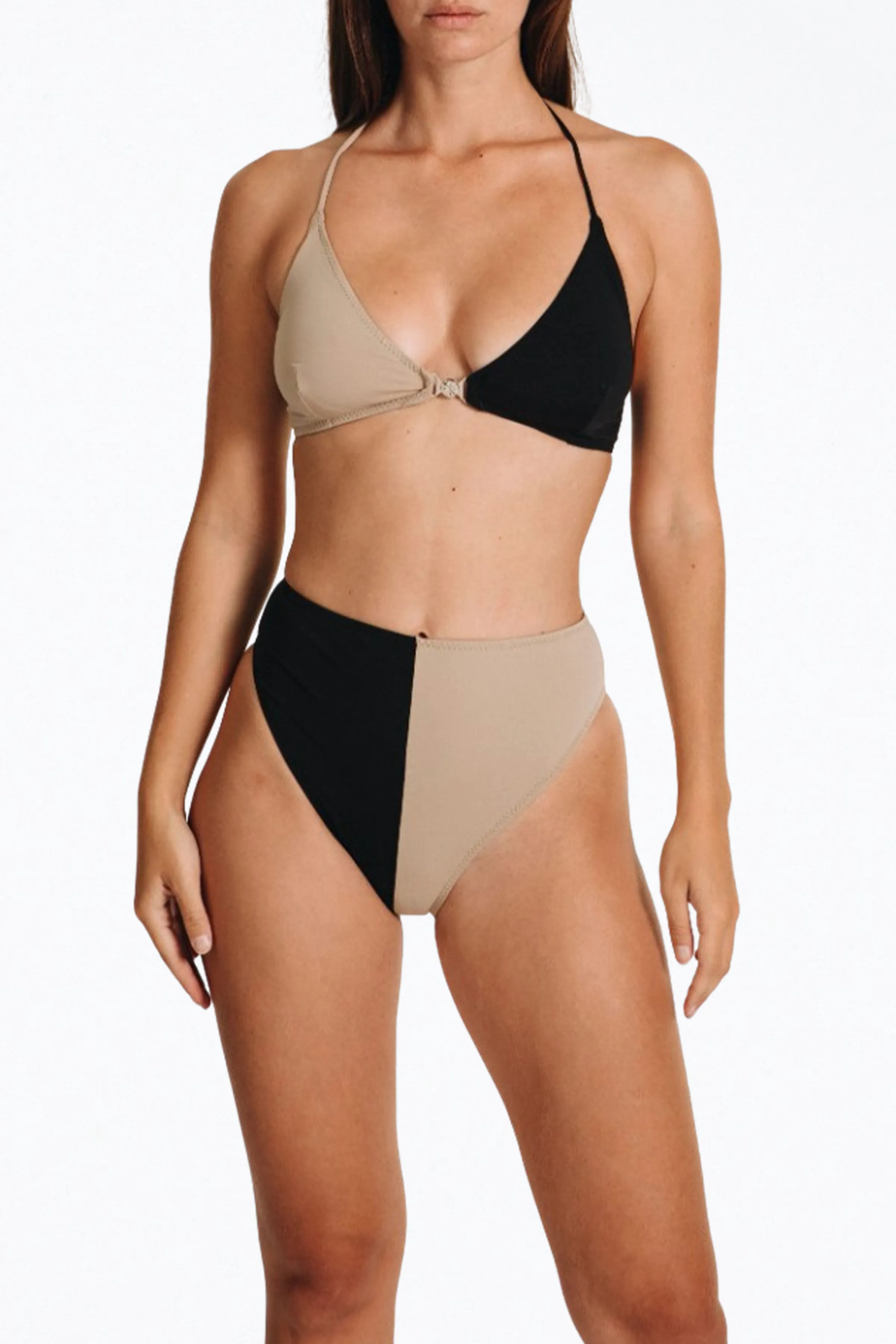 TOKIO TWO-TONE TRIANGLE HALTERNECK BIKINI TOP
