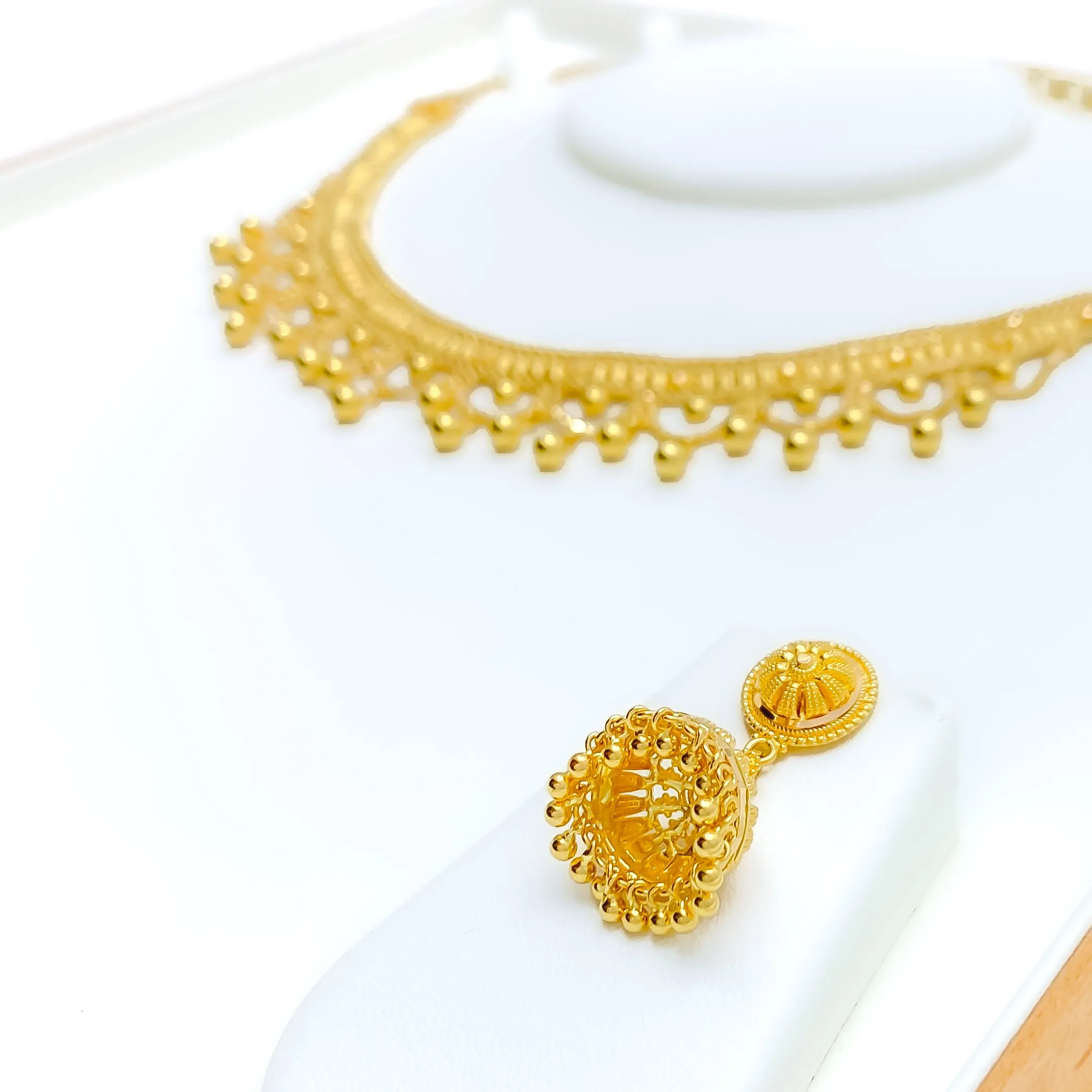 Traditional Dangling Tasseled 22k Gold Necklace Set