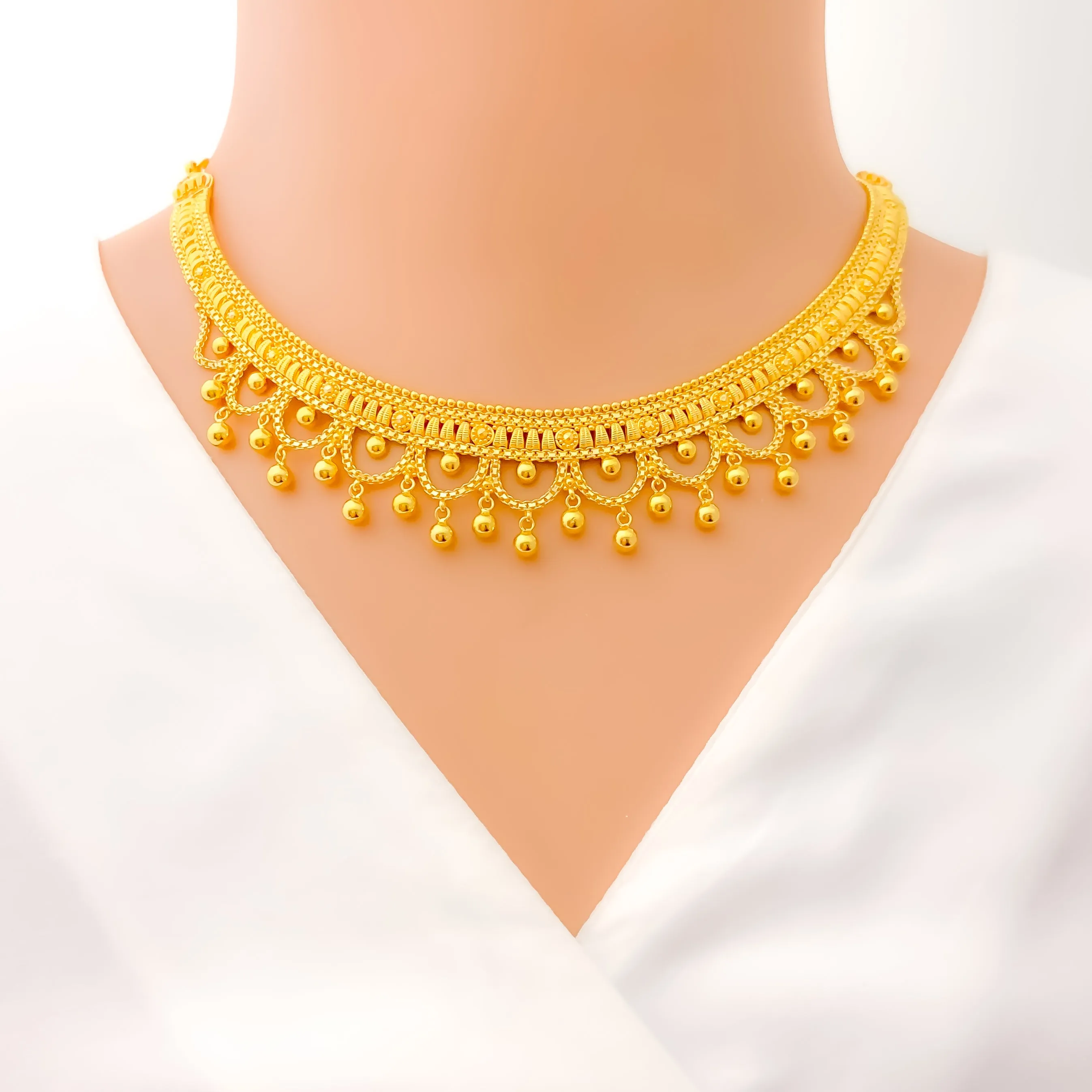 Traditional Dangling Tasseled 22k Gold Necklace Set