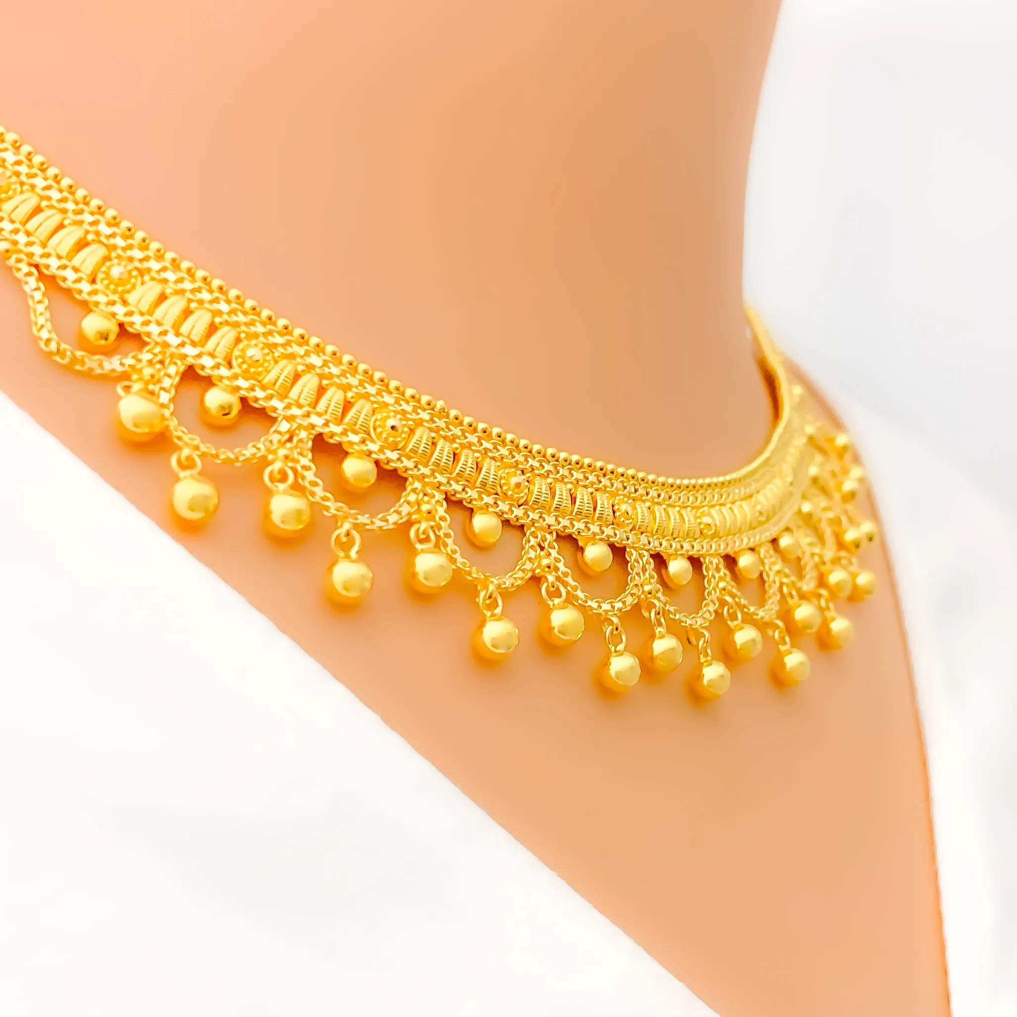 Traditional Dangling Tasseled 22k Gold Necklace Set