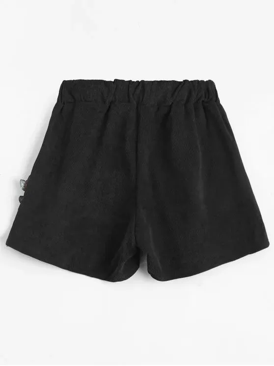 Trendy Floral Patched Drawstring High Waist Shorts