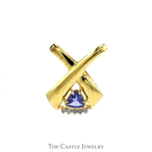 Trillion Cut Tanzanite Slide Pendant with Diamond Accented "X" Design in 14k Yellow Gold